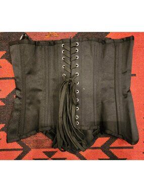 Black Lace-Up Corset Bustier XL With Boning Adjustable Fit & Ribbon Ties